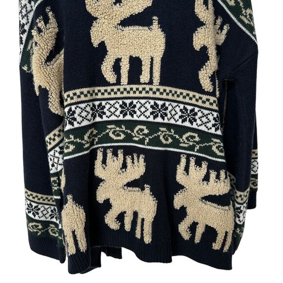 Show Me Your Mumu Cardigan Sweater Easy Cardi Moose Buddies Navy Blue Size Large - Picture 9 of 11